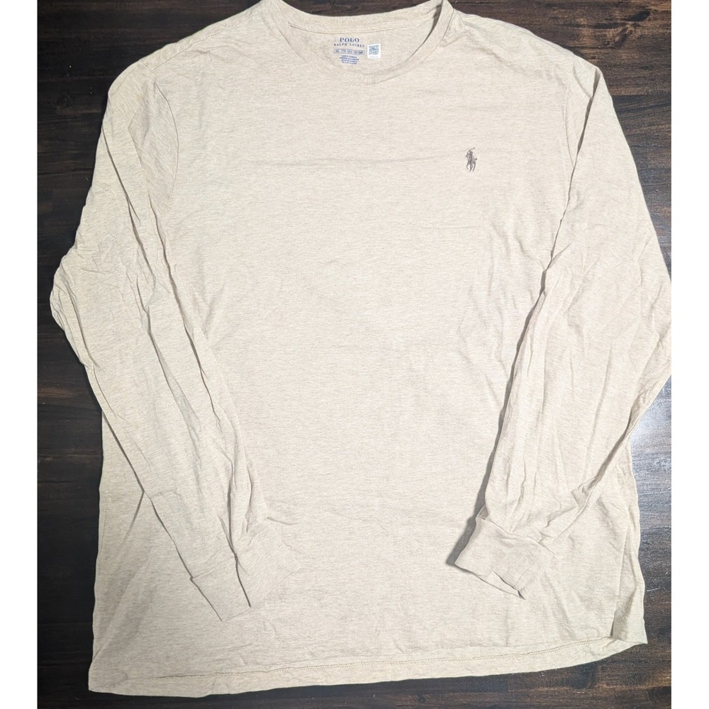 Polo Ralph Lauren Mens XXL Oatmeal Heather Jersey Long Sleeve Crewneck T-Shirt